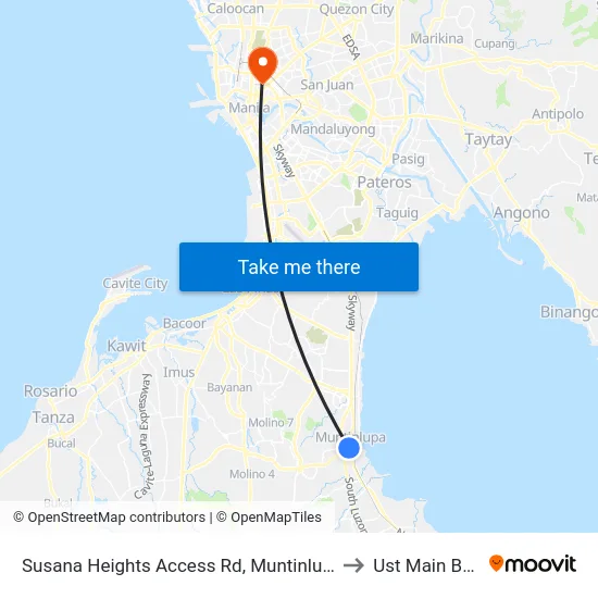 Susana Heights Access Rd, Muntinlupa City, Manila to Ust Main Building map