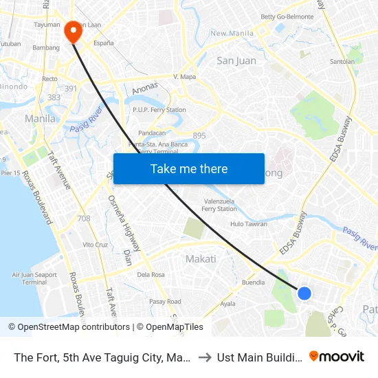 The Fort, 5th Ave Taguig City, Manila to Ust Main Building map