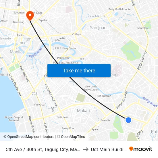 5th Ave / 30th St, Taguig City, Manila to Ust Main Building map