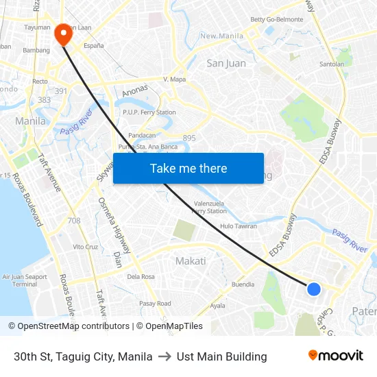 30th St, Taguig City, Manila to Ust Main Building map