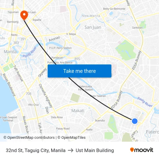 32nd St, Taguig City, Manila to Ust Main Building map