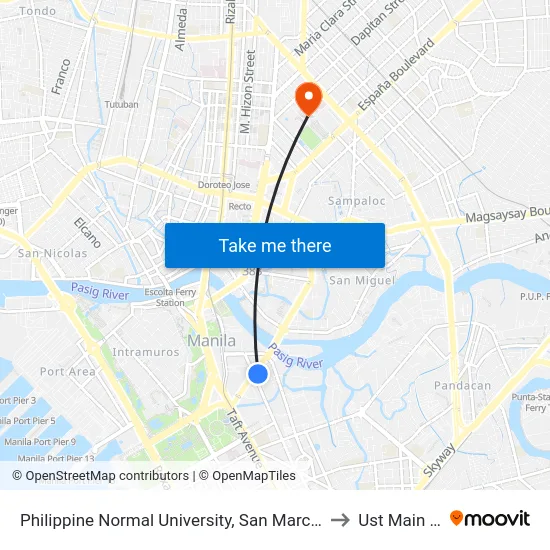 Philippine Normal University, San Marcelino / Ayala Blvd, Manila to Ust Main Building map