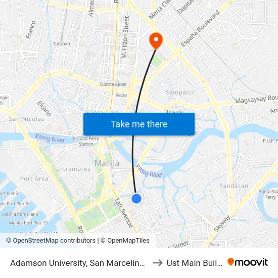 Adamson University, San Marcelino, Manila to Ust Main Building map