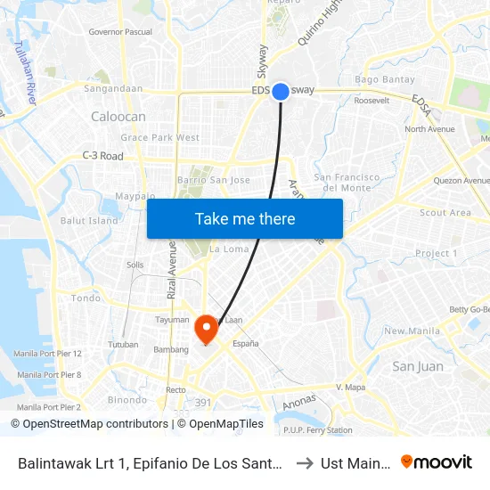 Balintawak Lrt 1, Epifanio De Los Santos Ave, Quezon City, Manila to Ust Main Building map