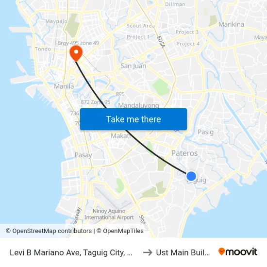 Levi B Mariano Ave, Taguig City, Manila to Ust Main Building map
