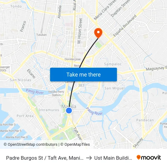 Padre Burgos St / Taft Ave, Manila to Ust Main Building map