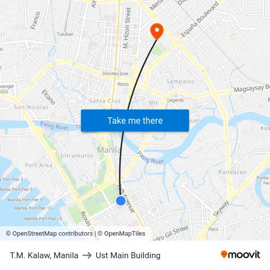 T.M. Kalaw, Manila to Ust Main Building map
