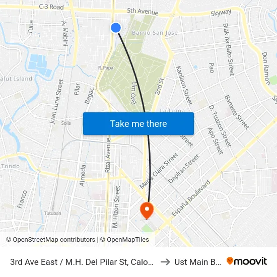 3rd Ave East / M.H. Del Pilar St, Caloocan City, Manila to Ust Main Building map