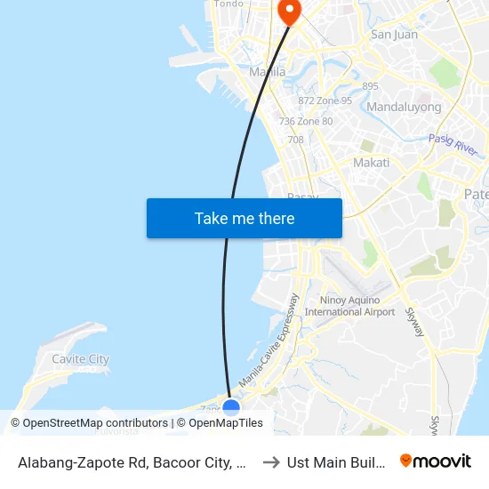 Alabang-Zapote Rd, Bacoor City, Manila to Ust Main Building map