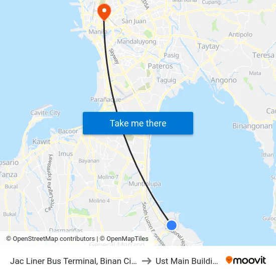 Jac Liner Bus Terminal, Binan City to Ust Main Building map