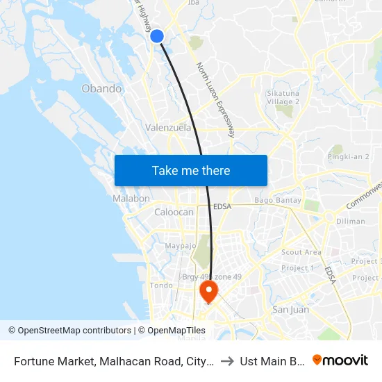 Fortune Market, Malhacan Road, City Of Meycauayan to Ust Main Building map
