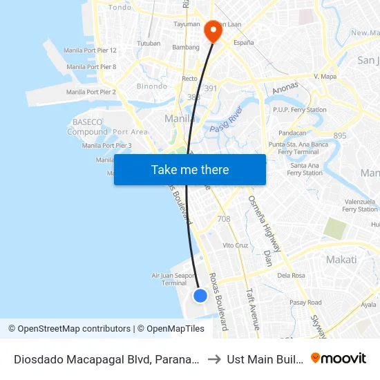 Diosdado Macapagal Blvd, Paranaque City to Ust Main Building map