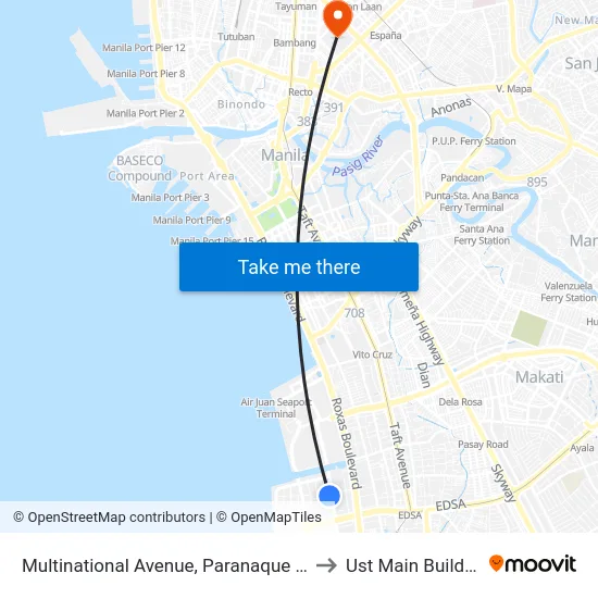 Multinational Avenue, Paranaque City to Ust Main Building map