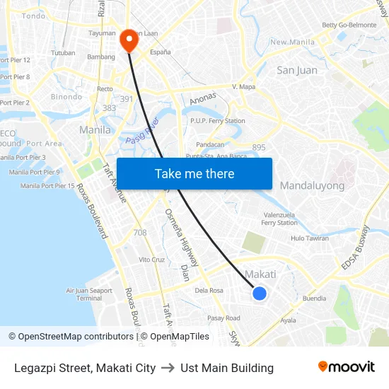 Legazpi Street, Makati City to Ust Main Building map