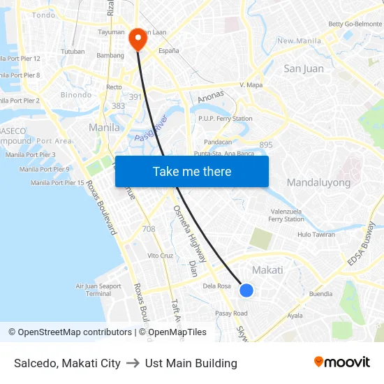 Salcedo, Makati City to Ust Main Building map