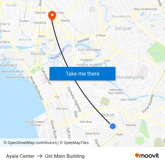 Ayala Center to Ust Main Building map