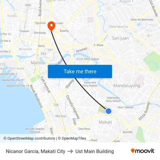 Nicanor Garcia, Makati City to Ust Main Building map