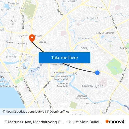 F Martinez Ave, Mandaluyong City to Ust Main Building map