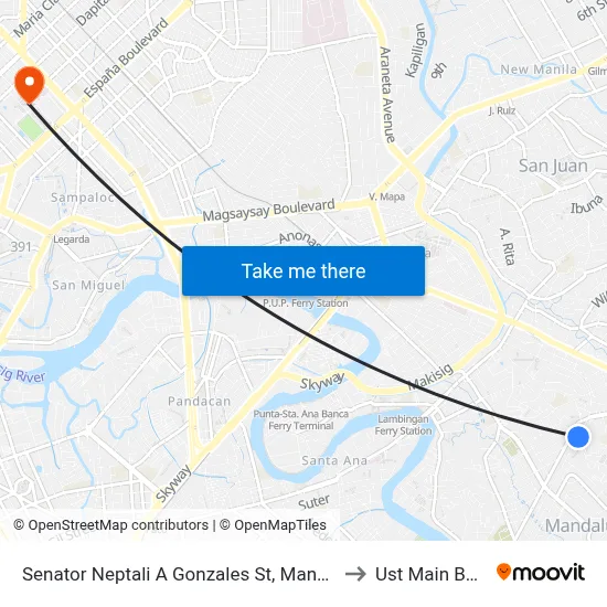 Senator Neptali A Gonzales St, Mandaluyong City to Ust Main Building map