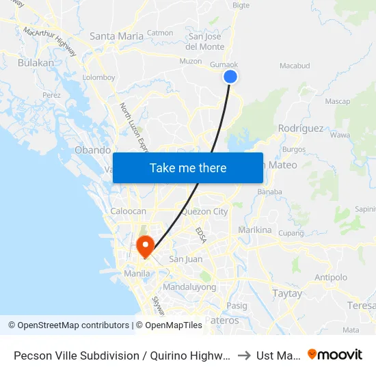 Pecson Ville Subdivision / Quirino Highway Intersection, City Of San Jose Del Monte to Ust Main Building map