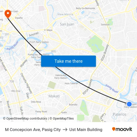 M Concepcion Ave, Pasig City to Ust Main Building map