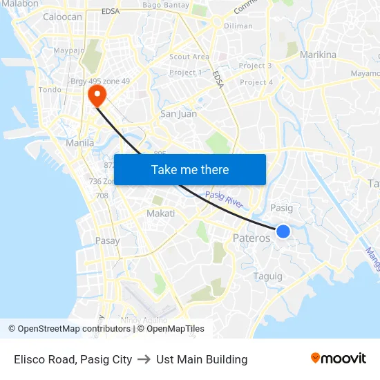 Elisco Road, Pasig City to Ust Main Building map
