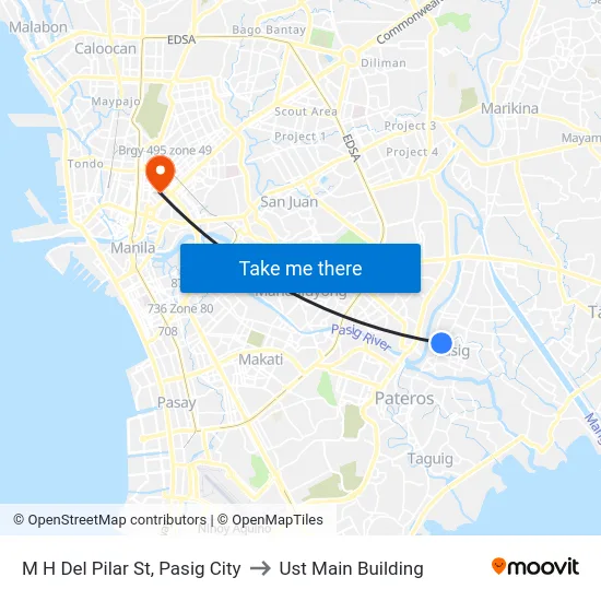 M H Del Pilar St, Pasig City to Ust Main Building map
