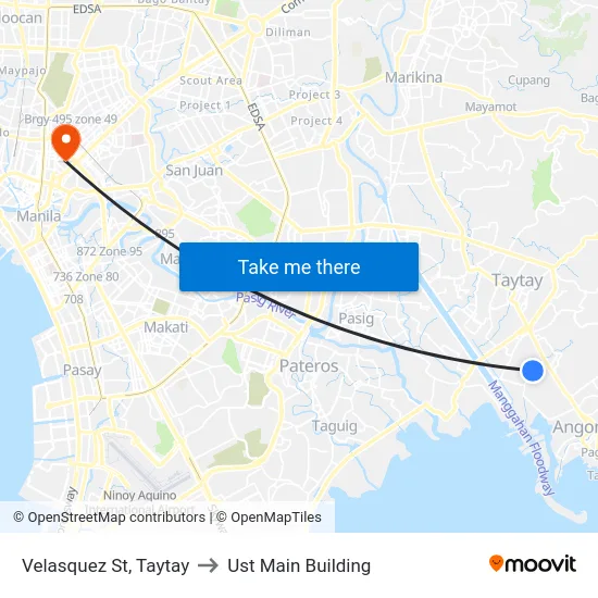 Velasquez St, Taytay to Ust Main Building map
