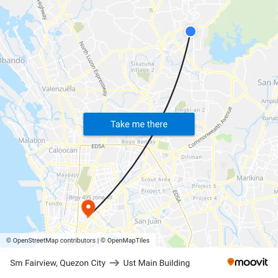 Sm Fairview, Quezon City to Ust Main Building map