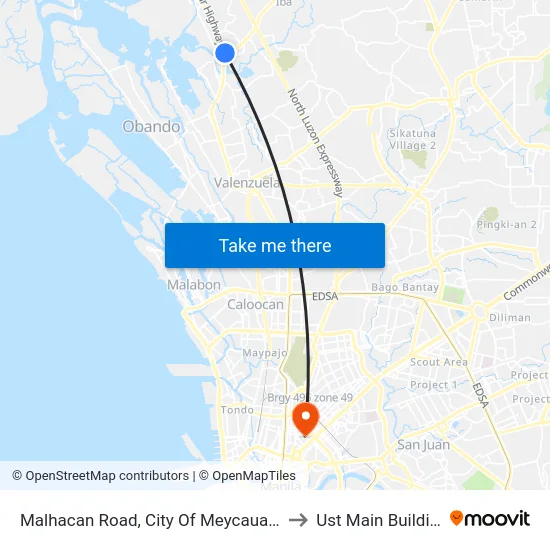 Malhacan Road, City Of Meycauayan to Ust Main Building map