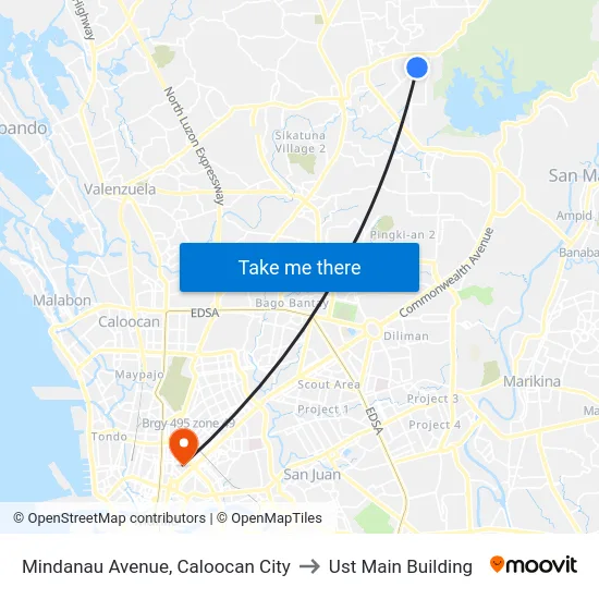 Mindanau Avenue, Caloocan City to Ust Main Building map