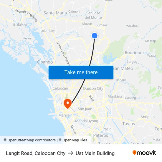 Langit Road, Caloocan City to Ust Main Building map