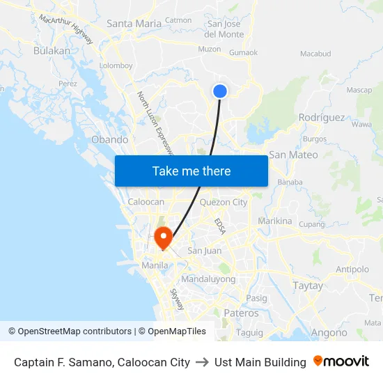 Captain F. Samano, Caloocan City to Ust Main Building map
