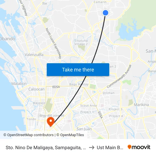 Sto. Nino De Maligaya, Sampaguita, Caloocan City to Ust Main Building map