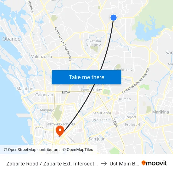 Zabarte Road / Zabarte Ext. Intersection, Caloocan City to Ust Main Building map
