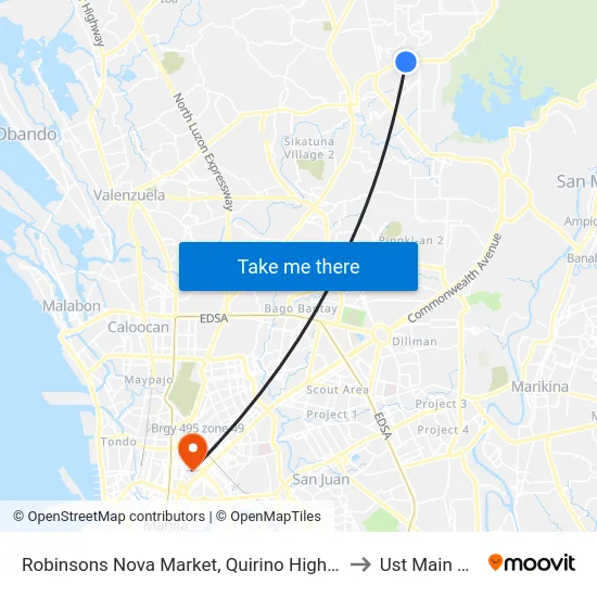 Robinsons Nova Market, Quirino Highway, Caloocan City to Ust Main Building map