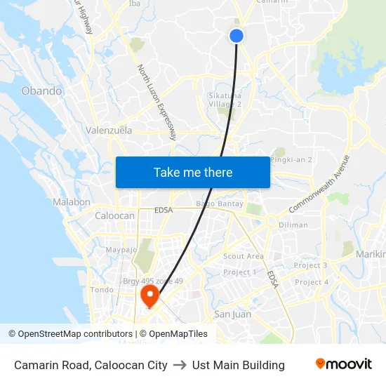 Camarin Road, Caloocan City to Ust Main Building map