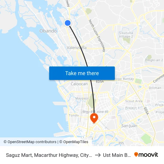 Saguz Mart, Macarthur Highway, City Of Meycauayan to Ust Main Building map