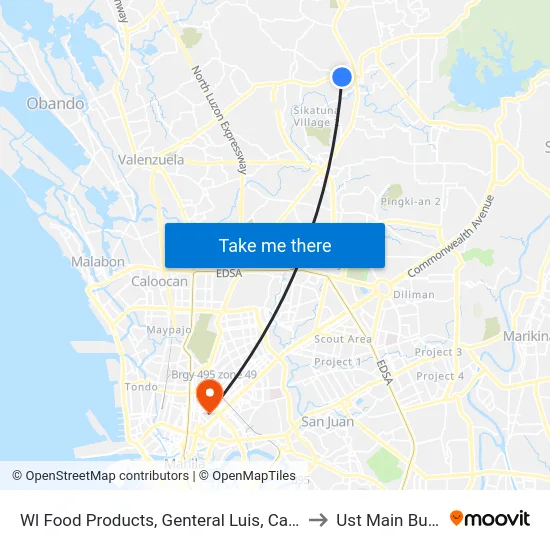 Wl Food Products, Genteral Luis, Caloocan City to Ust Main Building map