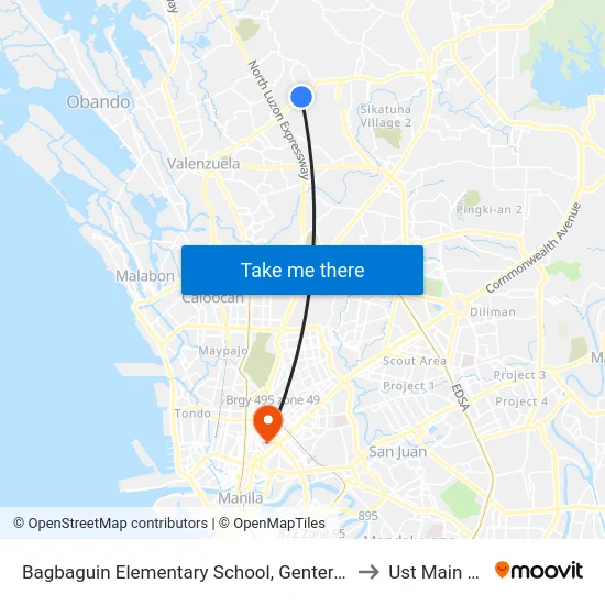 Bagbaguin Elementary School, Genteral Luis, Caloocan City to Ust Main Building map