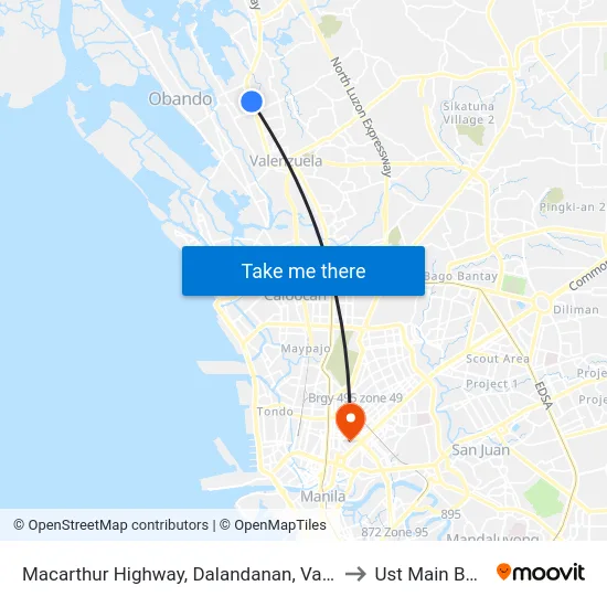 Macarthur Highway, Dalandanan, Valenzuela City to Ust Main Building map