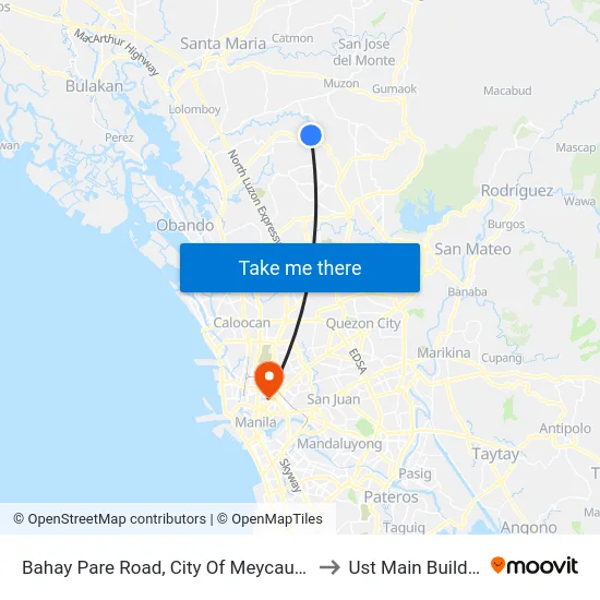 Bahay Pare Road, City Of Meycauayan to Ust Main Building map