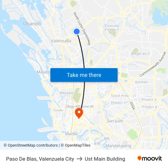 Paso De Blas, Valenzuela City to Ust Main Building map