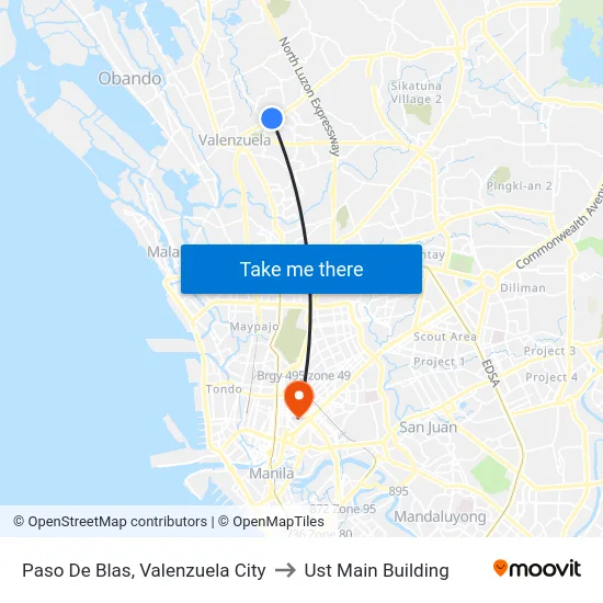 Paso De Blas, Valenzuela City to Ust Main Building map
