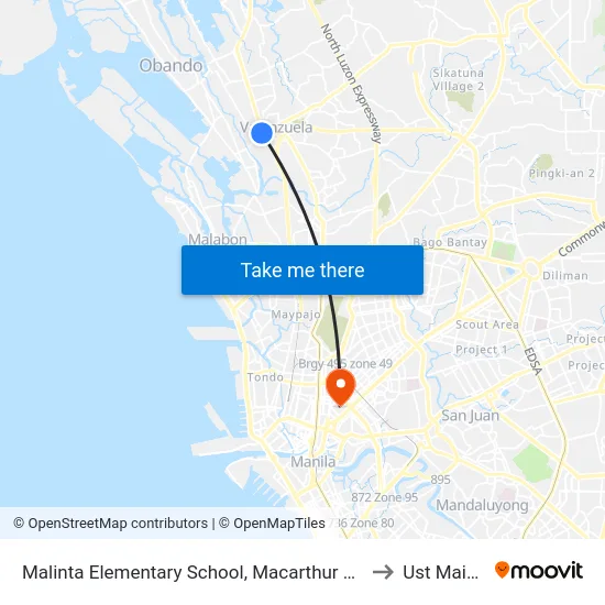 Malinta Elementary School, Macarthur Highway, Malinta, Valenzuela City to Ust Main Building map
