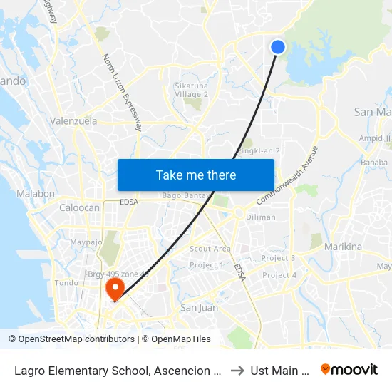 Lagro Elementary School, Ascencion Avenue, Quezon City to Ust Main Building map