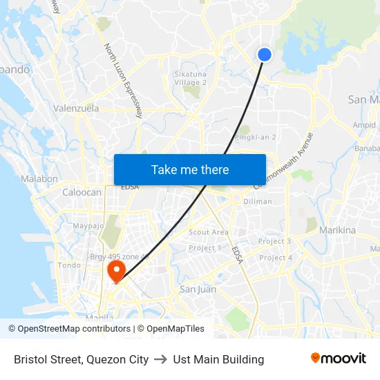 Bristol Street, Quezon City to Ust Main Building map