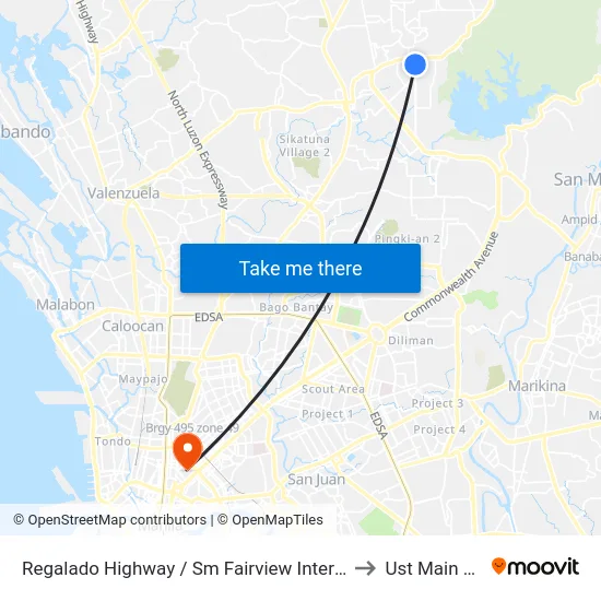 Regalado Highway / Sm Fairview Intersection, Quezon City to Ust Main Building map