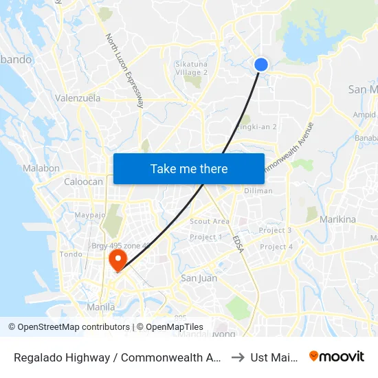 Regalado Highway / Commonwealth Avenue Intersection, Quezon City to Ust Main Building map
