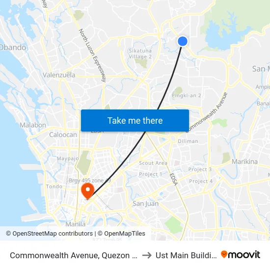 Commonwealth Avenue, Quezon City to Ust Main Building map